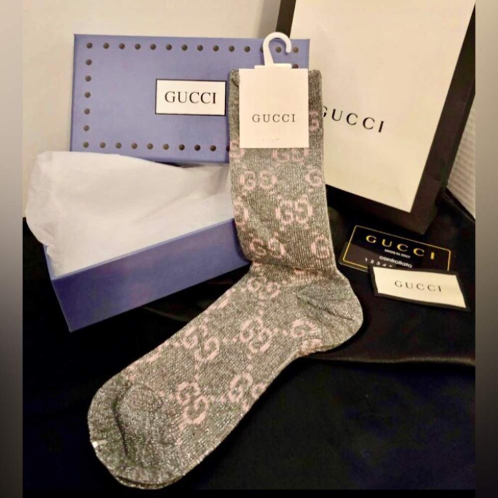 Grey & Pink Metallic Socks Med 5-9 NWT - Picture 6 of 10